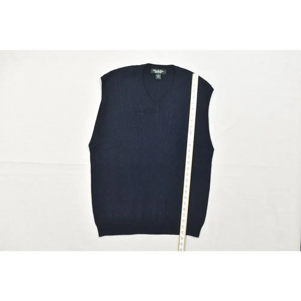 Brooks Brothers Country Club Sweater Vest XL Navy Blue Cable Knit 100% Mercerize